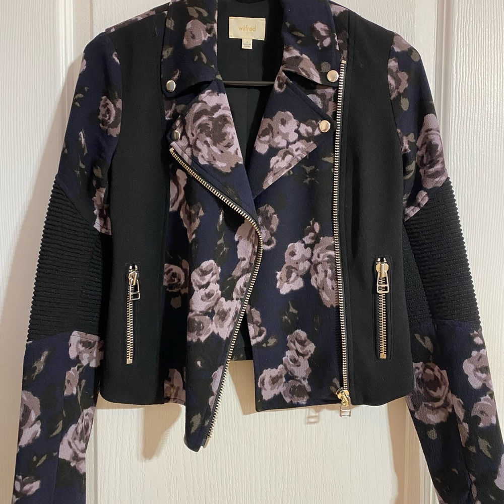Aritzia Wilfred Montesson Dark Floral Motorcycle Biker Jacket Purple Size 0 - Picture 7 of 16